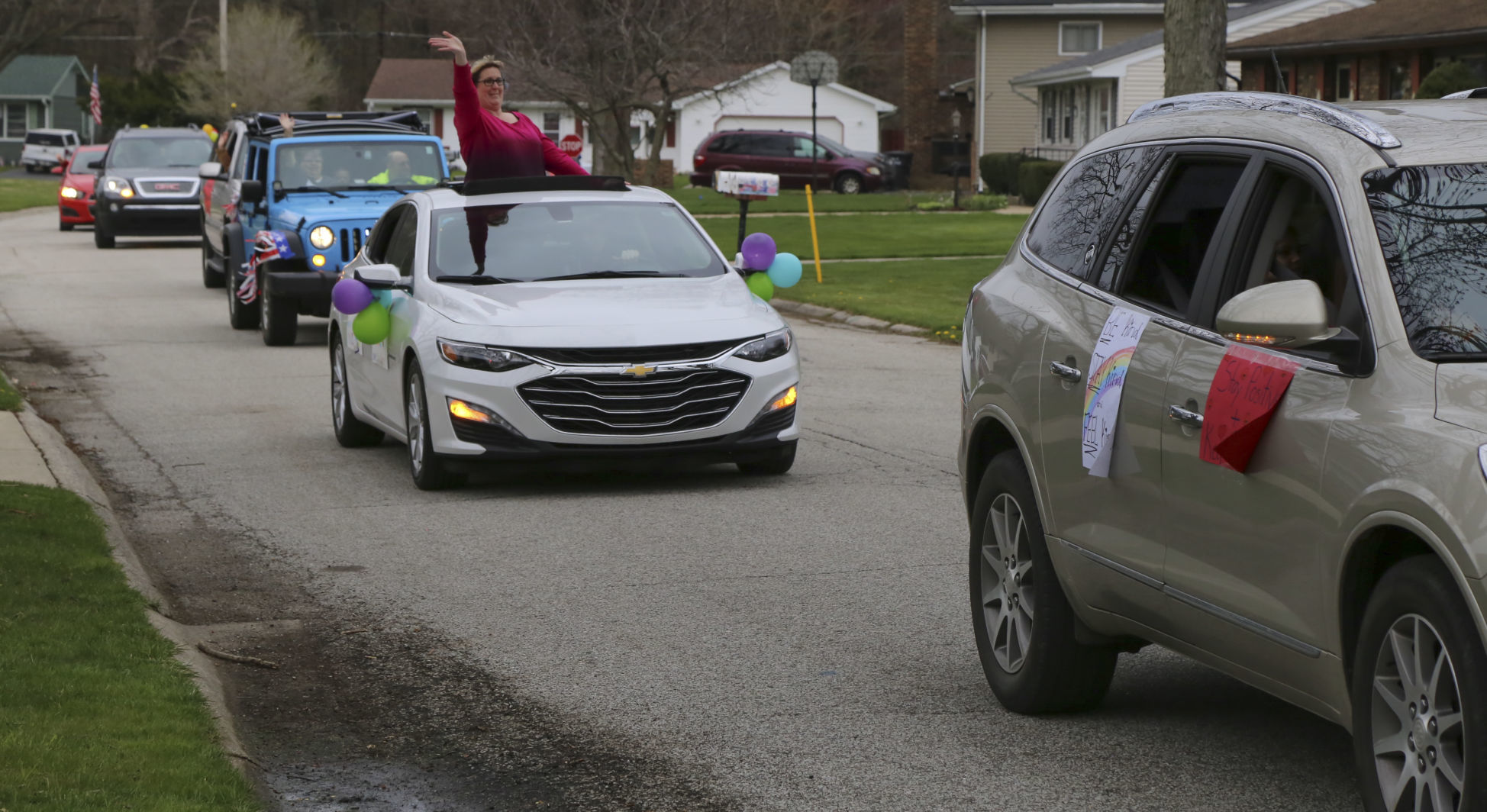 Aylesworth Elementary School in Portage teachers and staff parade through the neighborhoods in their district